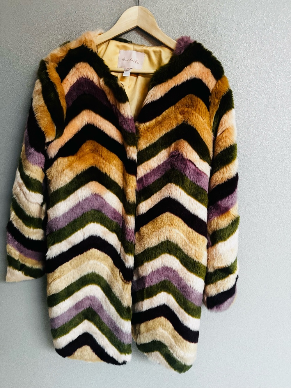 Hutch Multicolor Chevron Faux Fur Teddy Jacket from Anthropology. - Picture 2 of 5